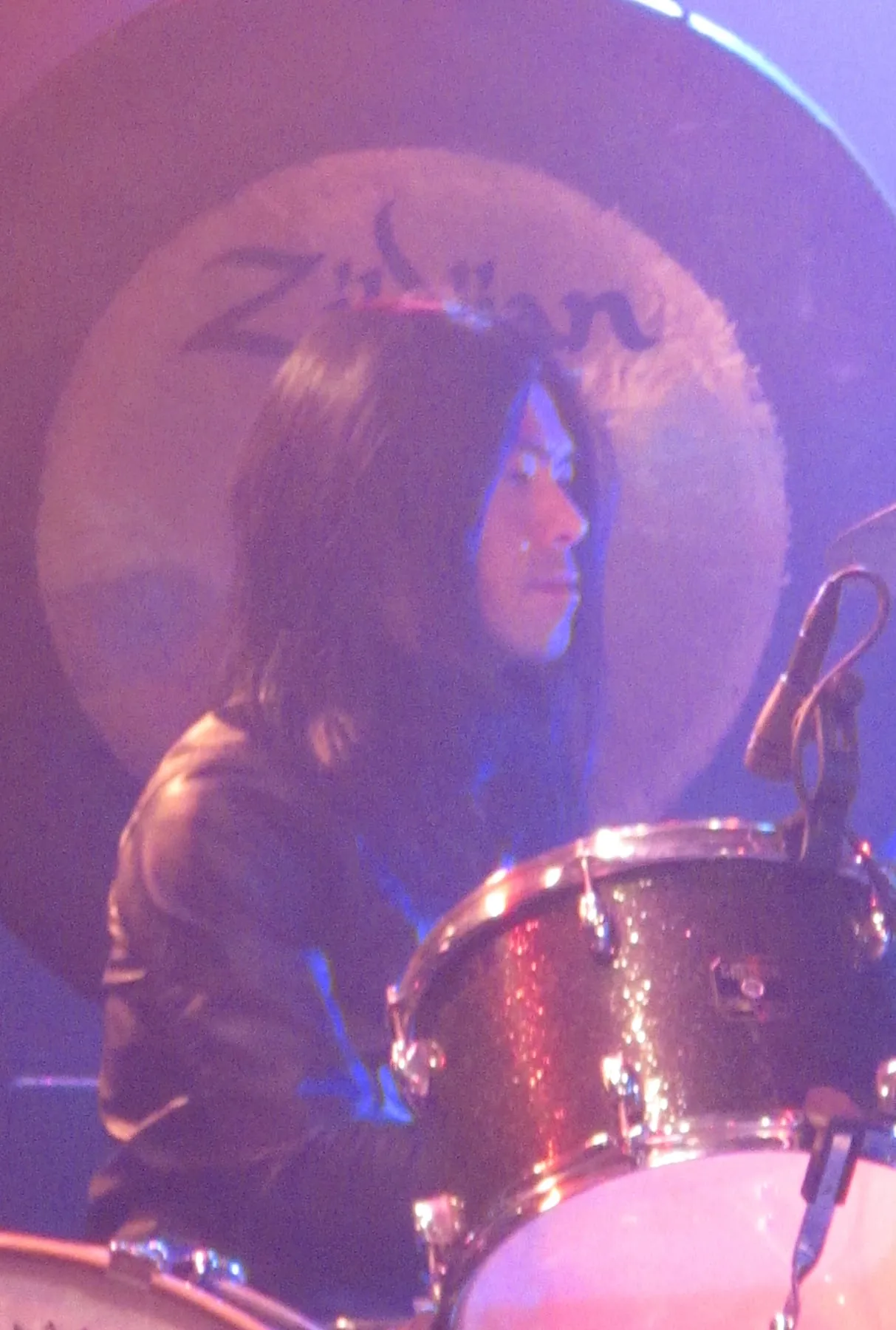 Boris and Sunn O))) performing Altar together at ATP New York beneath intense red stage light.