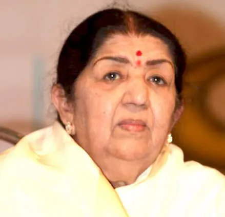 Close portrait of playback singer Lata Mangeshkar at a concert event in 2011.