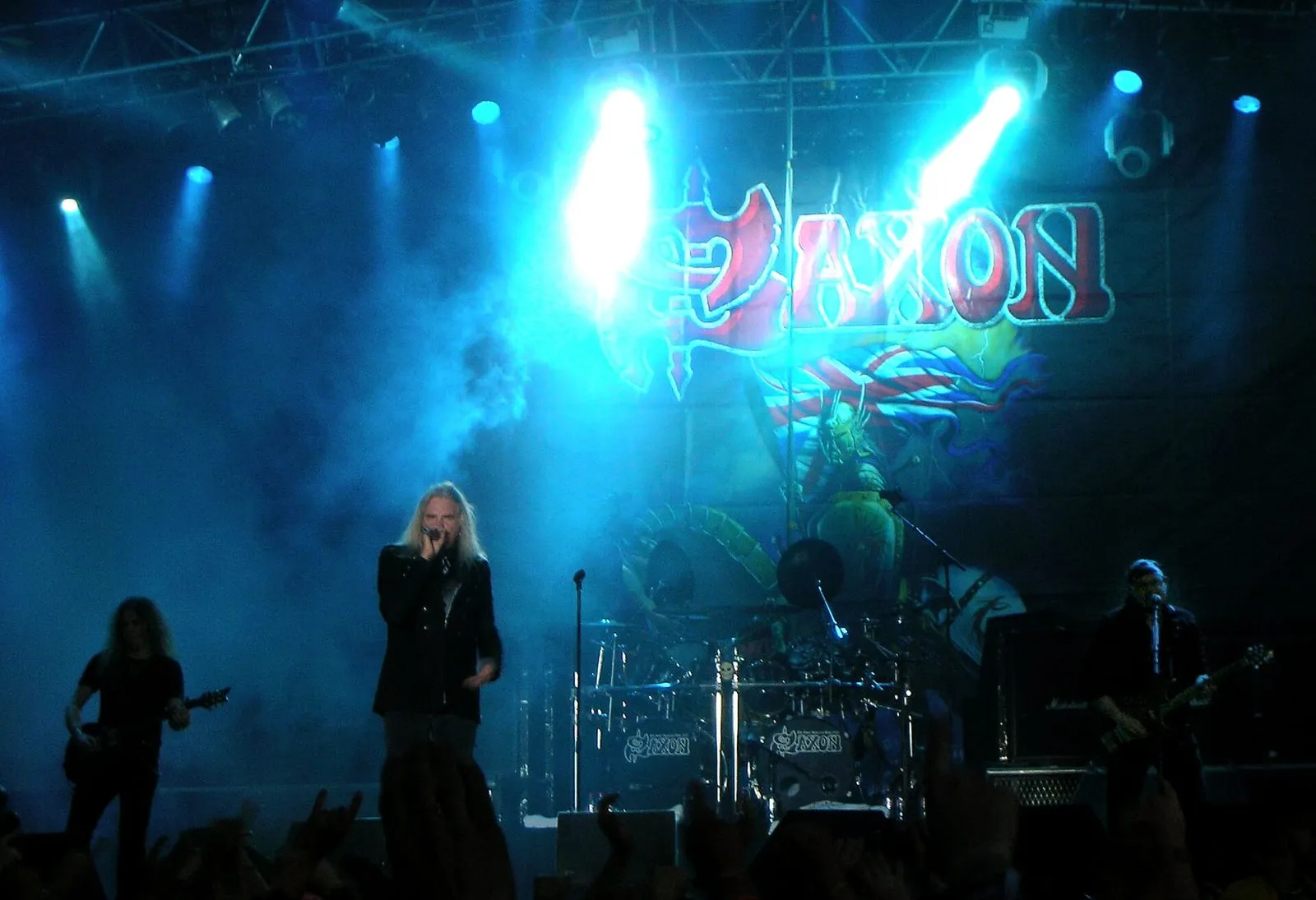 Archive image: English heavy metal band Saxon performing at the Sweden Rock Festival in 2008.